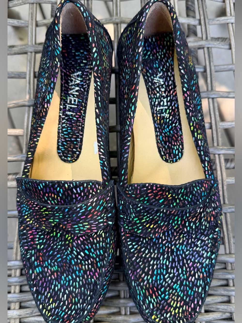Vaneli Size 6 Rainbow Speckled Leather Loafers Artsy Driving Flats maximalist